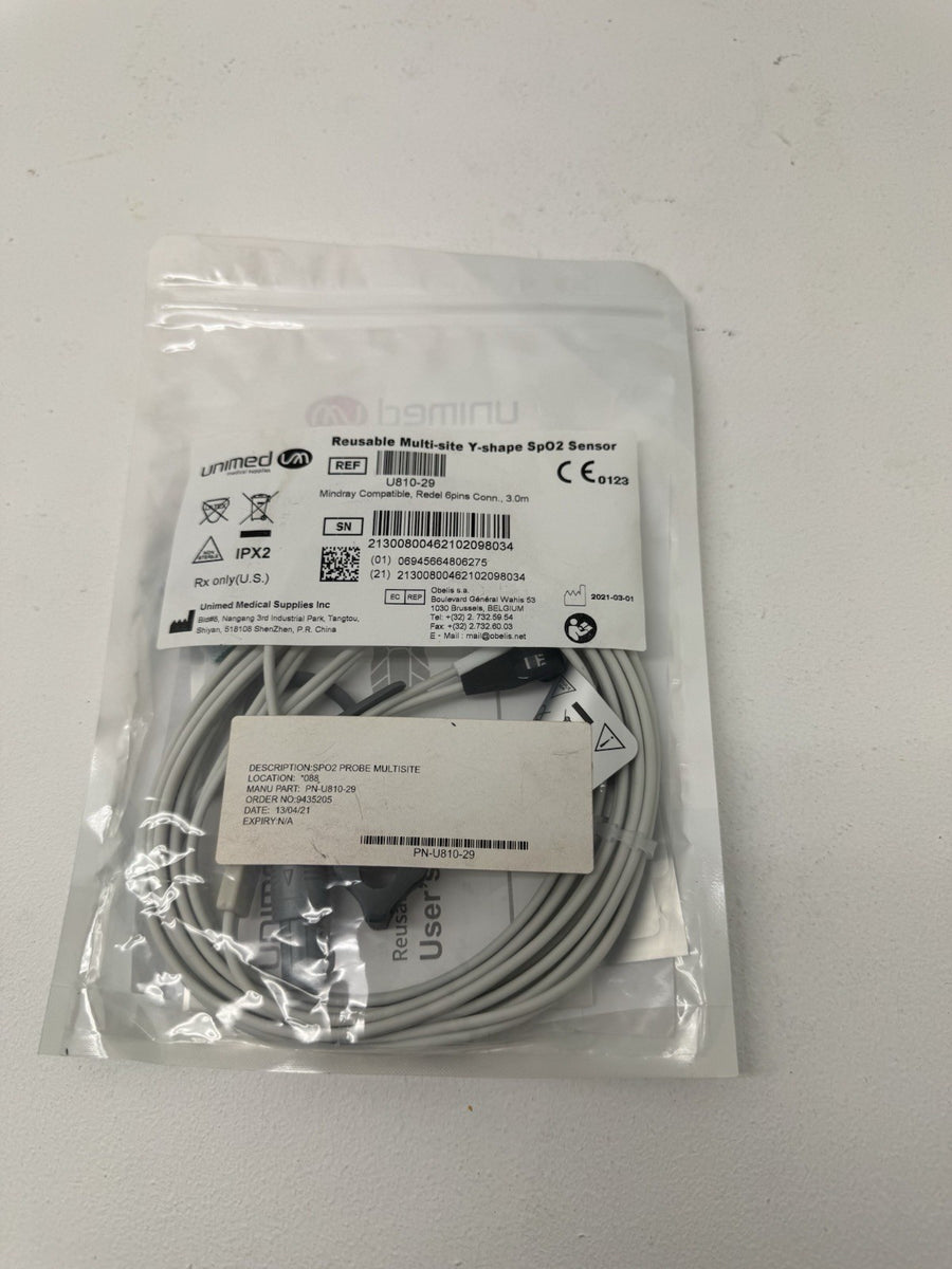 Unimed Reusable Multi-Site Y-Shape SpO2 Sensor, Mindray Compatible, 3.0m (U810-29)